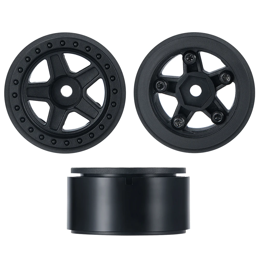 YEAHRUN 4Pcs 1.0inch Beadlock Wheel Rim Plastic 5-Spokes Hub for Axial SCX24 1/24 RC Crawler Upgrade Parts