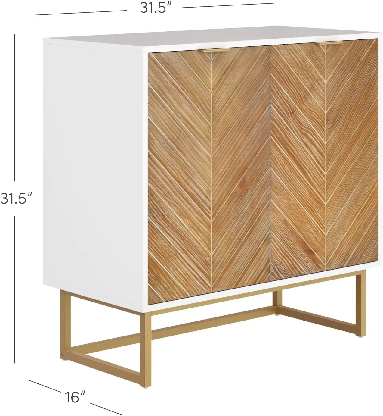 Enloe Modern Storage Free Standing Accent Cabinet White with Doors in a Rustic Pine Wood Finish and Gold Powder-coa