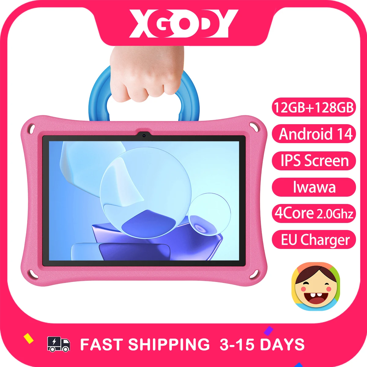 XGODY 10 Inch Kids Tablet Android 14 Kid Learning Education Tablets 12GB(4+8expand)RAM+128G 4core 7000mAh WiFi Children's Gift