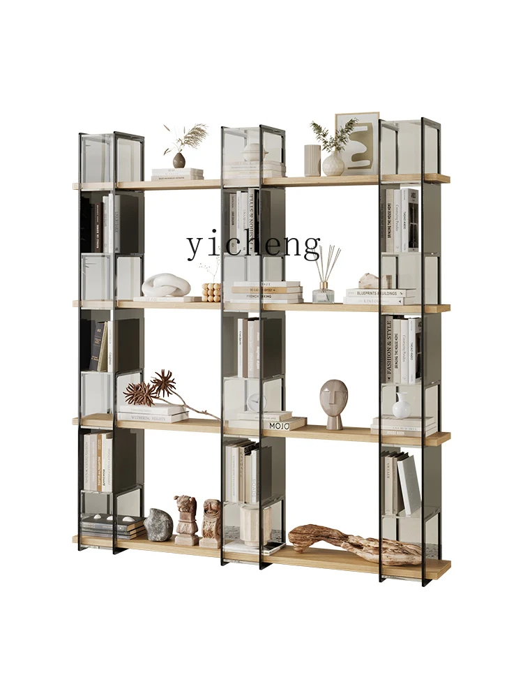 TQH minimalist acrylic suspended floor storage bookshelf to the living room, solid wood full wall, multi-layer floor storage