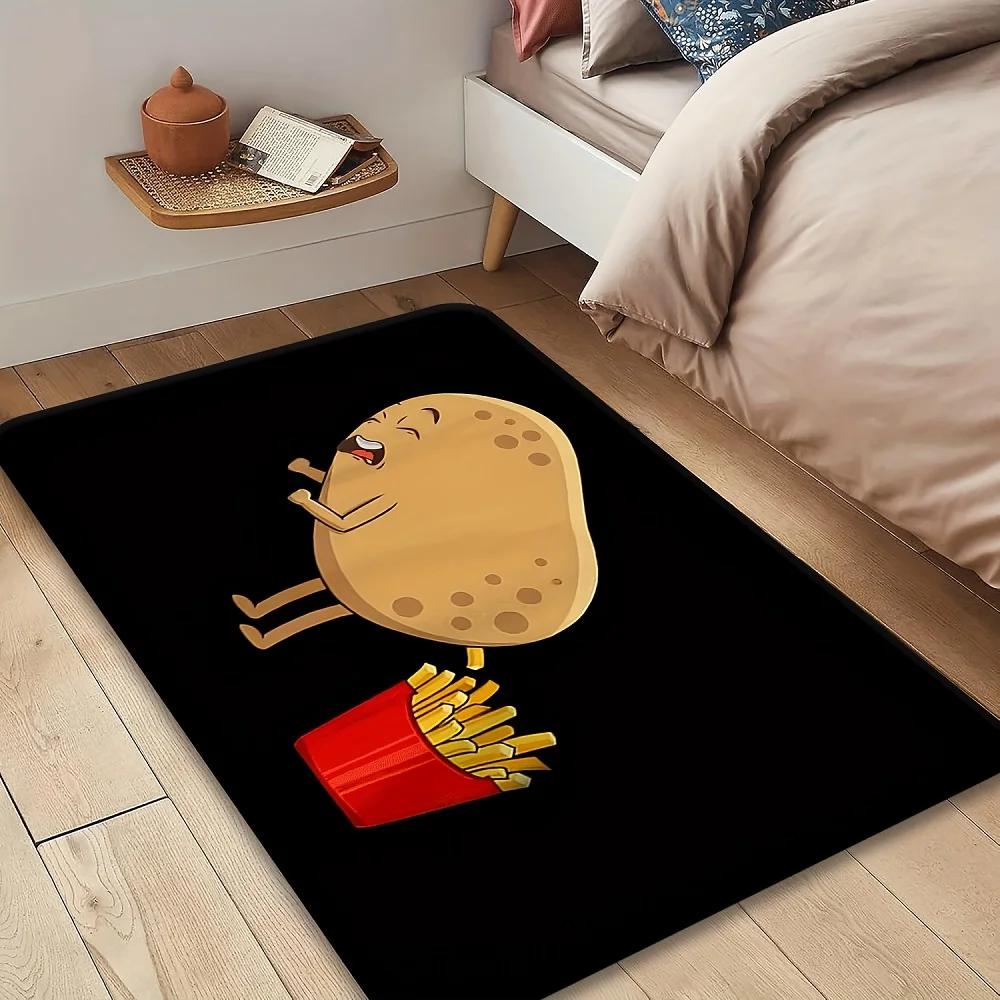 Fun Potato and Fries Pattern Entrance Doormat Carpet for Bedroom Bathroom Hallway Living Room Anti-slip Area Rug Home Decoration