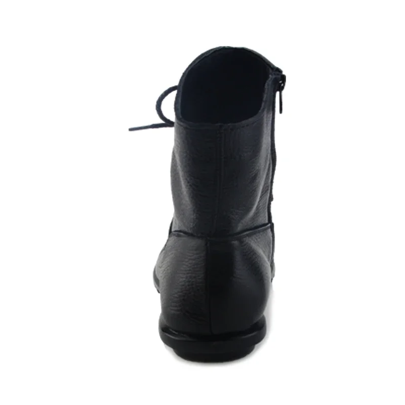 SNURULAN Women Shoes Vintage Style Genuine Leather Women Boots Flat Booties Soft Women\'s Shoes Ankle Boots hidden heel