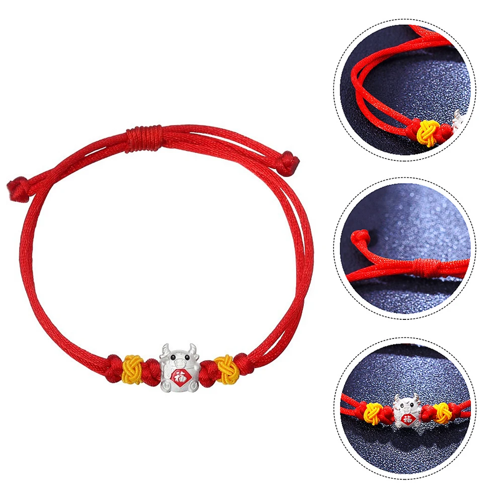 

Foot Silver Bracelet Ox Red Rope Bracelets Woven Woman Lunar Calendar Fortunate Jewelry