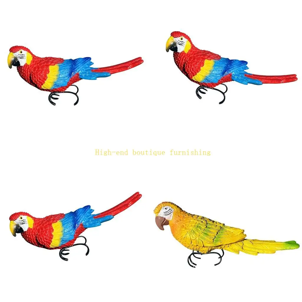 L9NB Handcrafted Realistic Parrots Sculpture Resin Macaw Hanging Ornament Planter Pot Huggers For Garden Yard Decoration