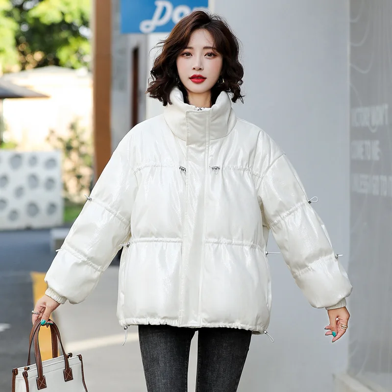 

Down Jacket Women 2024 Winter New White Duck Down Thickened Warm Short Puffer Jacket Fashion Glossy Stand Collar Short Coat