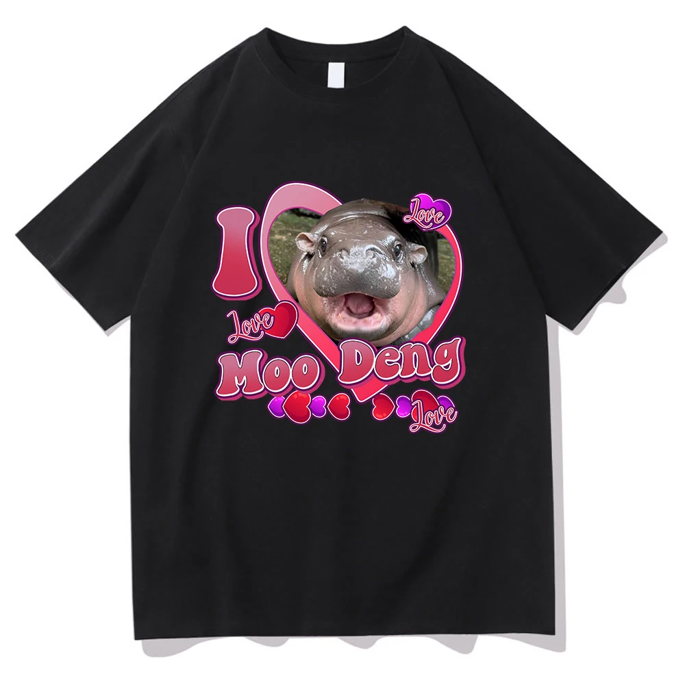 Kawaii Moo Deng Baby Hippo T Shirt Funny Men/women Clothing Harajuku Vintage Unisex Cotton Graphic T Shirts Clothes Streetwear