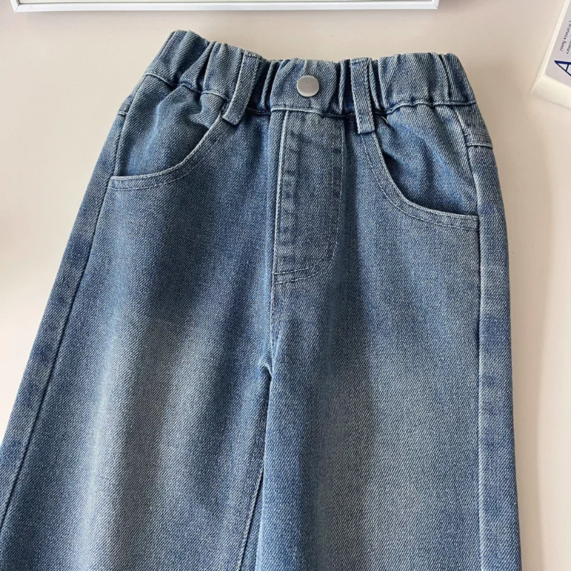 Girls Denim Wide Leg Pants Spring and Autumn Style New Loose Straight Leg Denim Pants  Girls Pants 2-8y