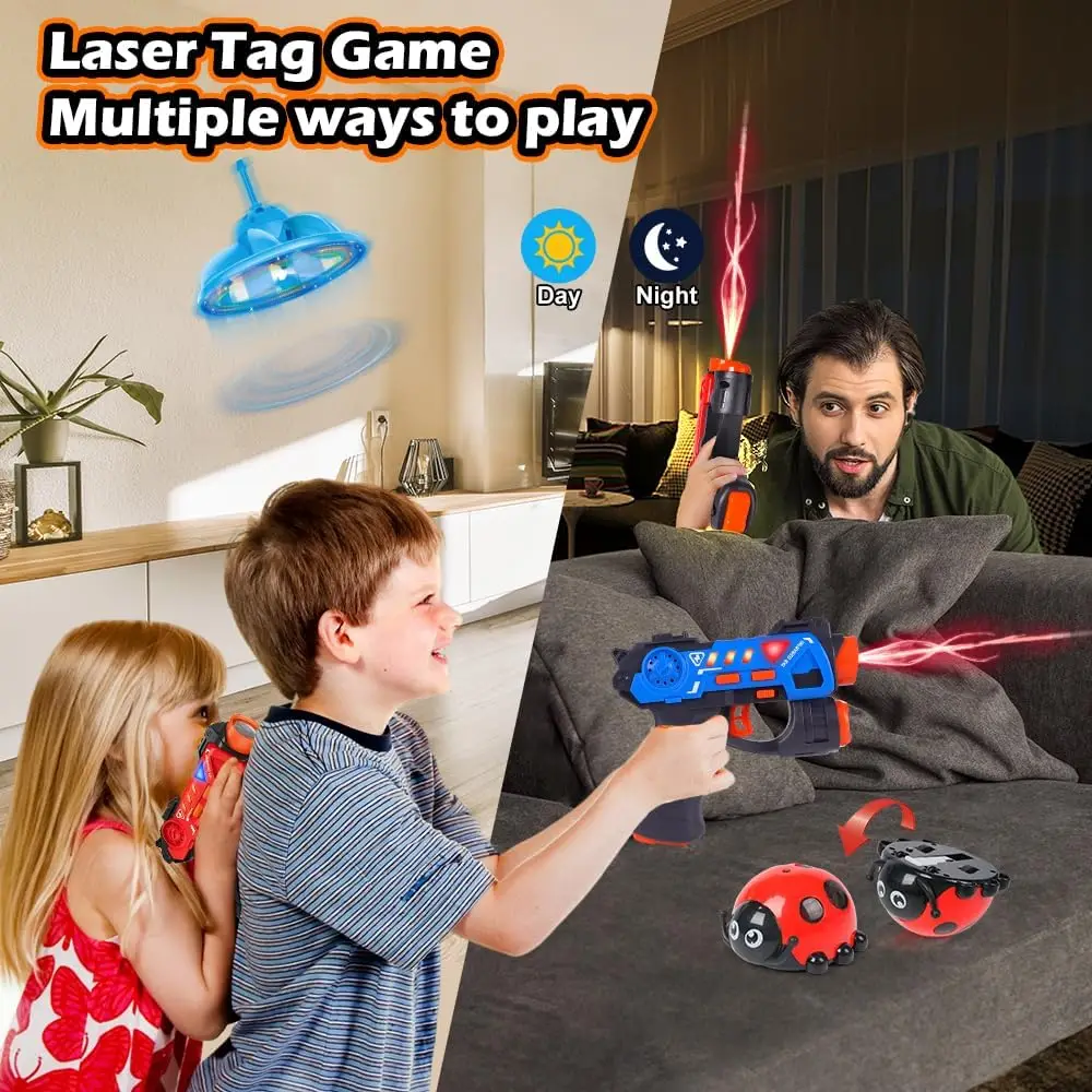 Conjunto de arma de etiqueta laser VATOS 4 em 1 para crianças com besouro voador blaster arma de brinquedo jogo de tiro presente de Páscoa para meninos meninas de 3 anos ou mais