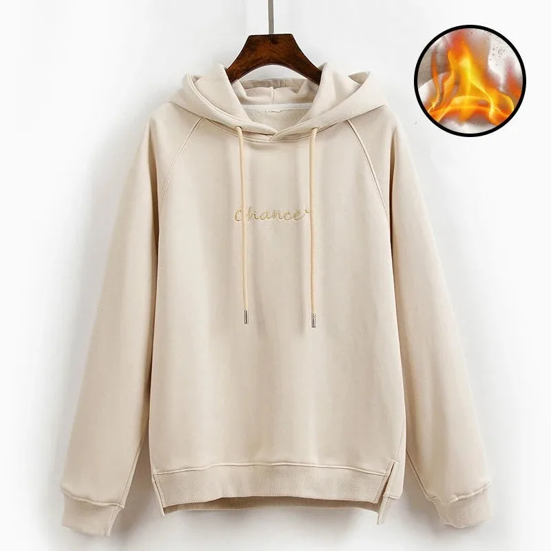 Women's Solid Color Embroidered Hoodie 2024 Spring and Autumn New Fashion Brushed Thickened Pullover Single Piece Top