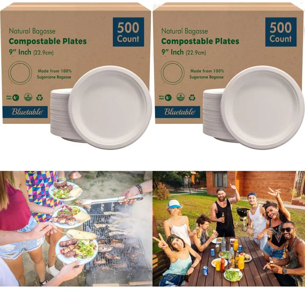 

Набор из 5 прочных одноразовых тарелок из 100% биоразлагаемого сахарного тростника (багасса), 9 дюймов, экологически чистые, для оптовой продажи