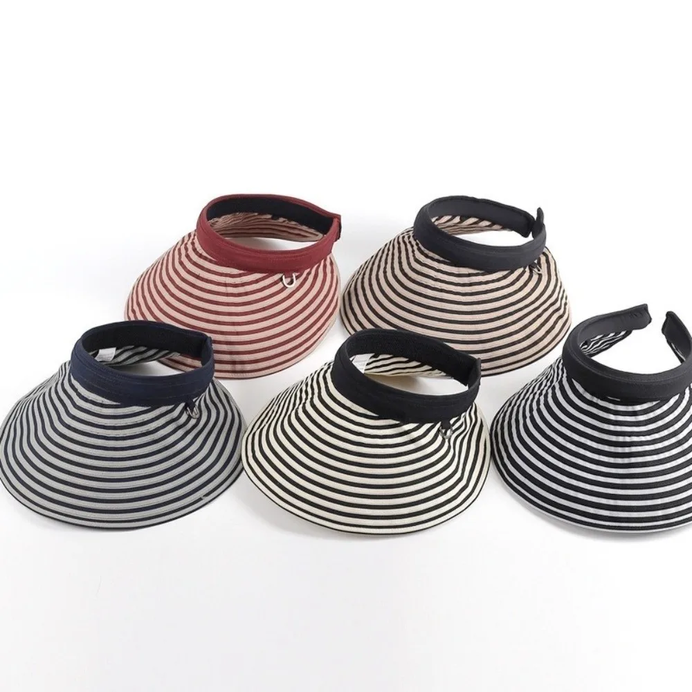 Foldable Stripe Empty Top Hat UV Protection Wide Brim Sun Protection Cap Lightweight Breathable Striped Headband Casual Wear