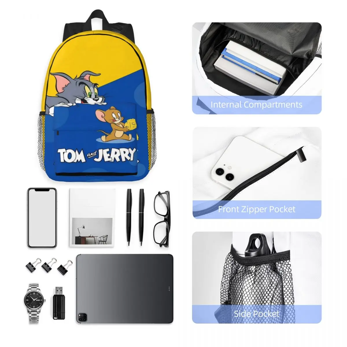 Tom And Jerry Lightweight 15-Inch Backpack - Versatile and Stylish Bag for School, Travel, and Daily Use