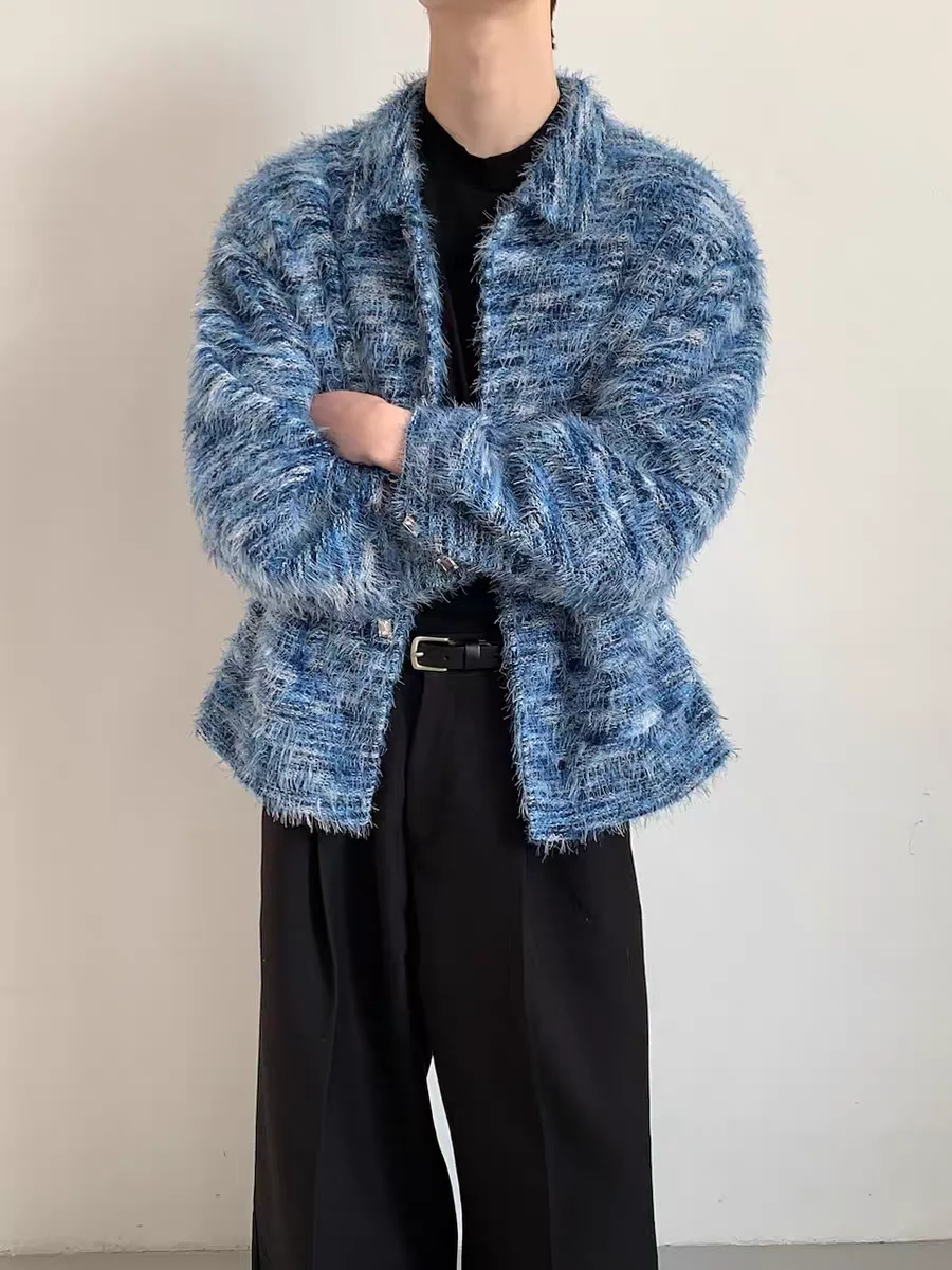 

Мужская повседневная куртка American Sle, смешанные цвета, имитация меха, винтажный стиль, на пуговицах, высококачественная, для комфортного ношения