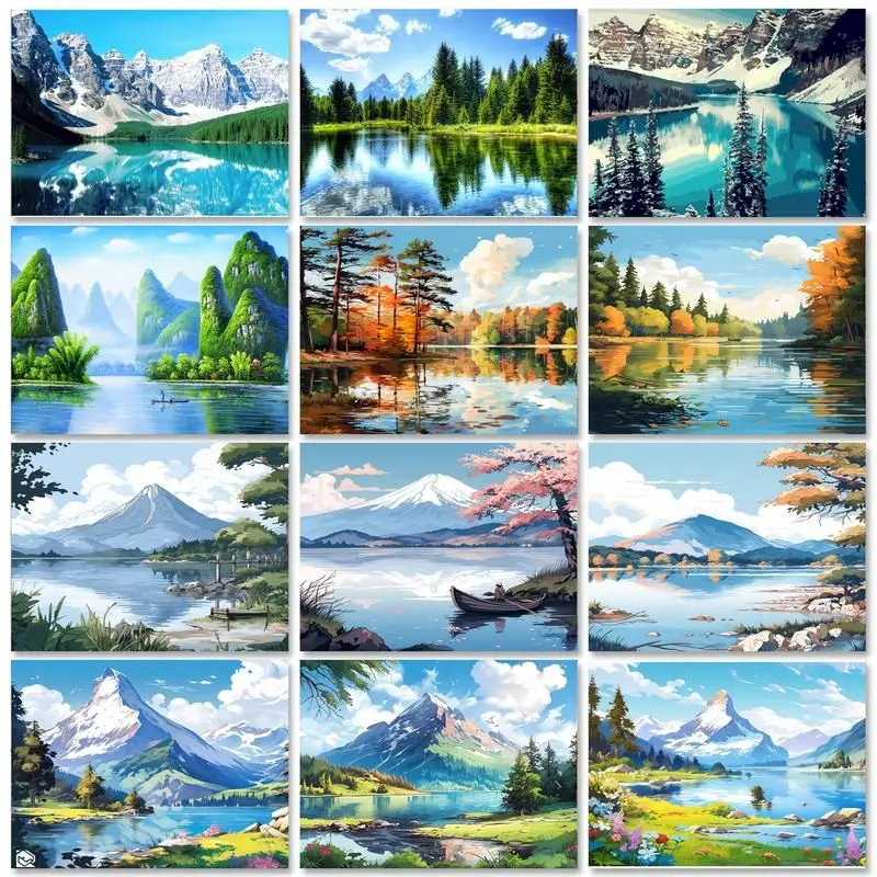 SDOYUNO Modern Painting By Numbers Lake And Mountain Landscape Handpainted Painting Numbers Gifts Artwork Home Wall Decor