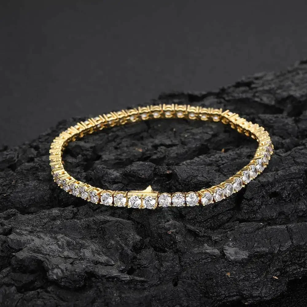 

Cz Tennis Bracelet Men Hip Hop Zircon Spring Buckle Ice Out Nacklace Jewelry