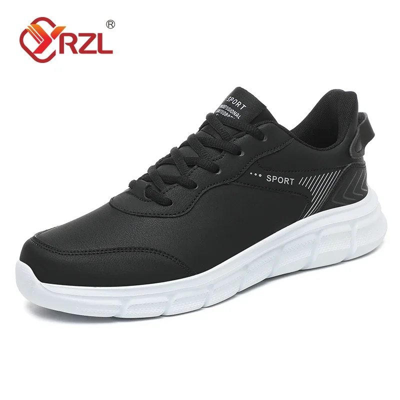 YRZL, zapatillas para correr negras para hombre, zapatillas deportivas impermeables de cuero, zapatillas deportivas para caminar resistentes al desgaste, zapatos cómodos para hombre