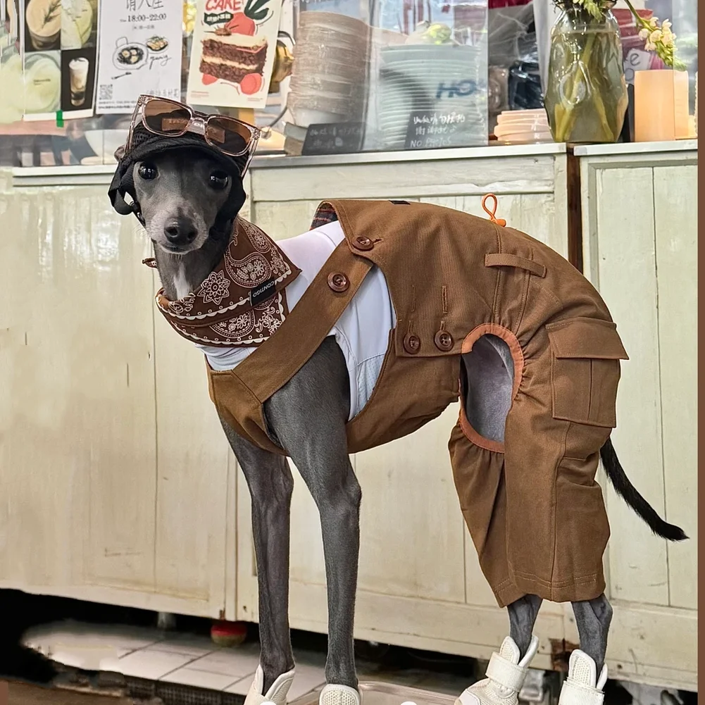 

Черные рабочие комбинезоны для собак: модные хлопковые повседневные брюки для уиппетов (весна-лето), коричневые брюки для итальянских грейхаундов, зеленые пальто для собак.
