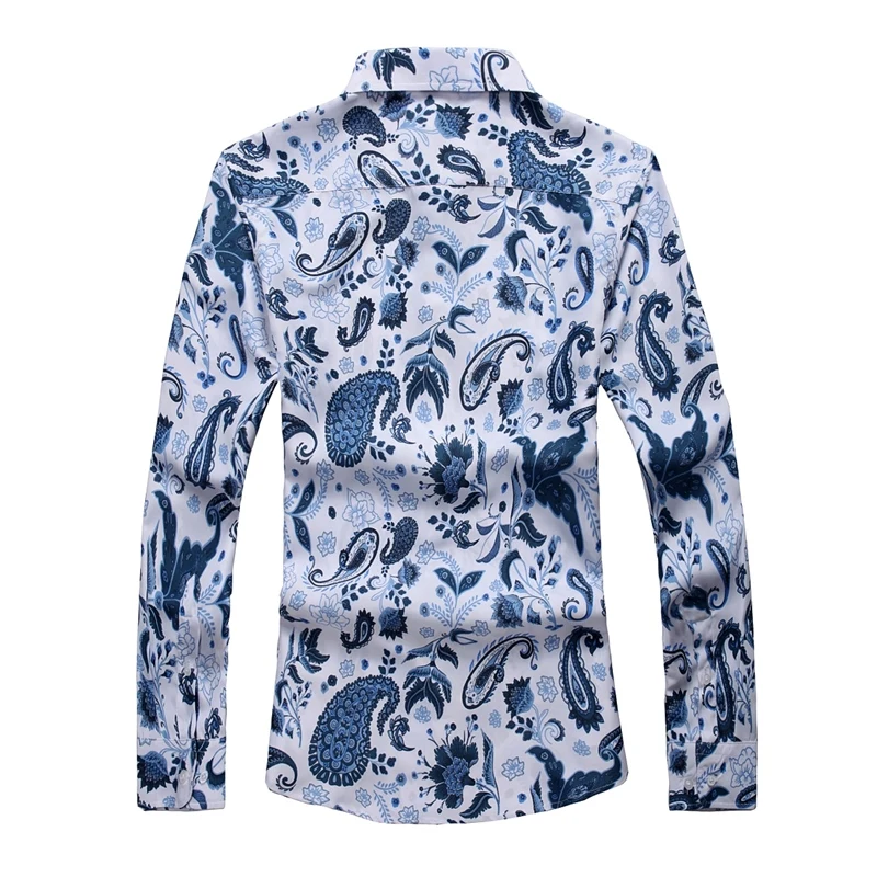 7XL Large Size Irregular Print Shirt Men\'s Long-sleeved Shirts Fashion Casual Tops Red Blue Yellow Camisa Male Chemise