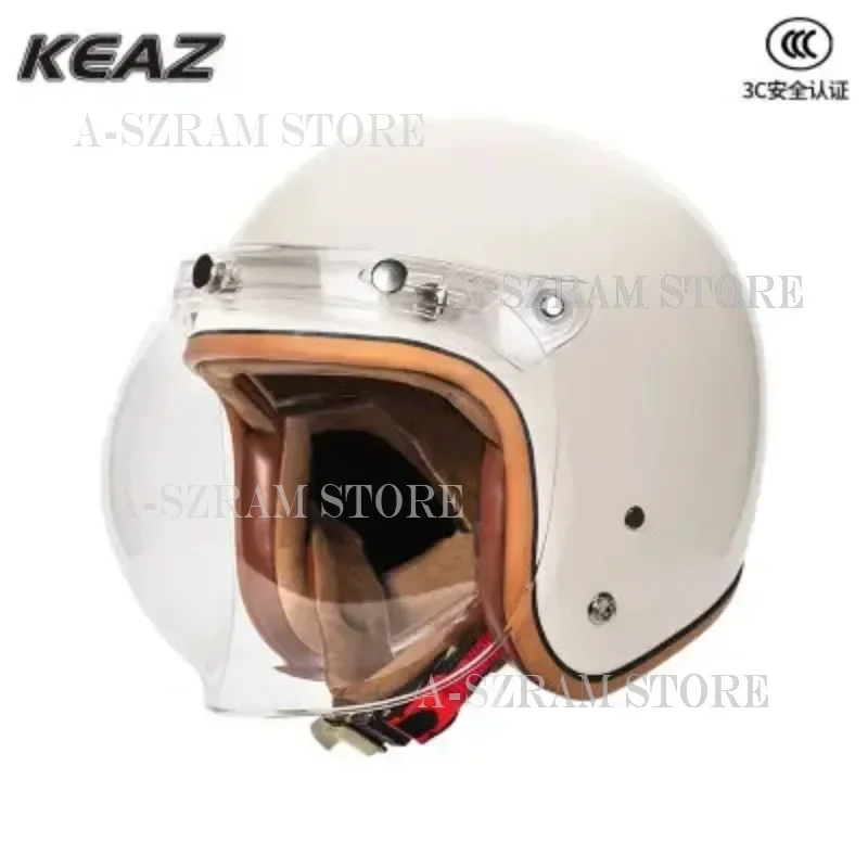 

KEAZ Retro Style Motorcycle Helmet 3/4 Helmet Light Universal for All Seasons 3C Paired with Bubble Mirrors Capacete Casco