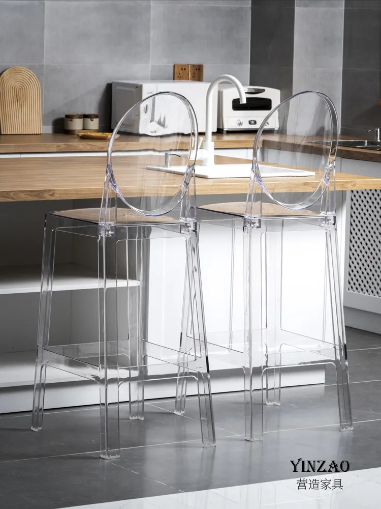 Transparent Crystal Bar Chair Nordic Light Luxury Bar Stool Bar Backrest Chair Creative High Stool Cafe Acrylic Stool