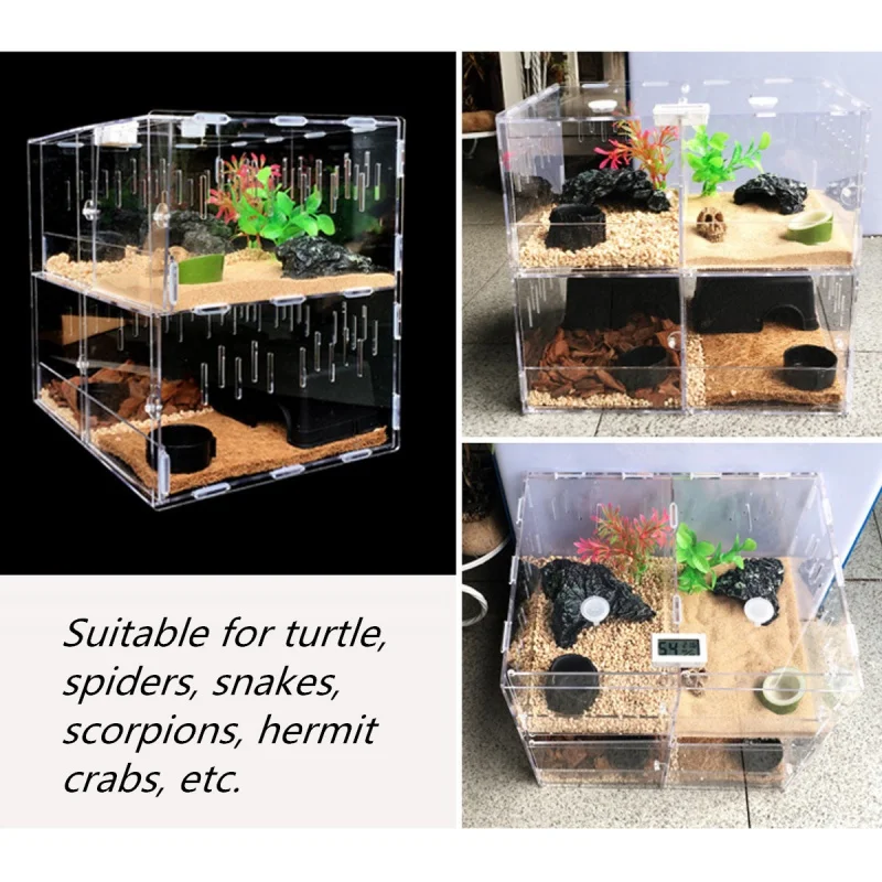 Reptile Feeder Tank Acrylic Terrarium Insect Spiders Lizard Breeding Box TerrariumTortoise Snake House Cage Reptiles Accessories