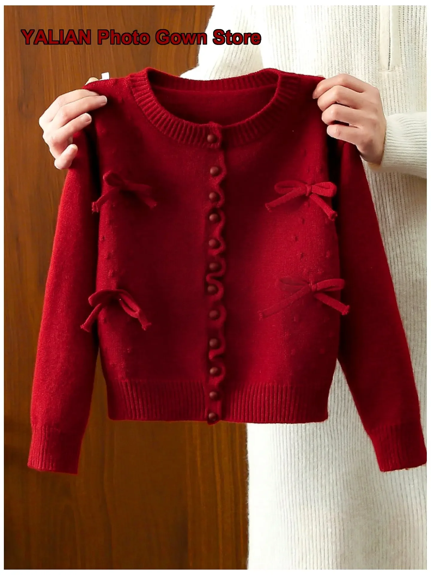 Girls Red Knit Jacket Elegant Outfit for Spring Autumn 2026 New Year Clothes Kids