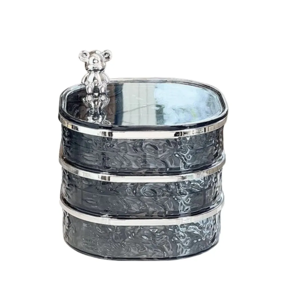 

3-layer Bracelet Earring Jewelry Box Rotating INS Makeup Storage Rack Partition Clear Necklace Storage Box Home Decoration