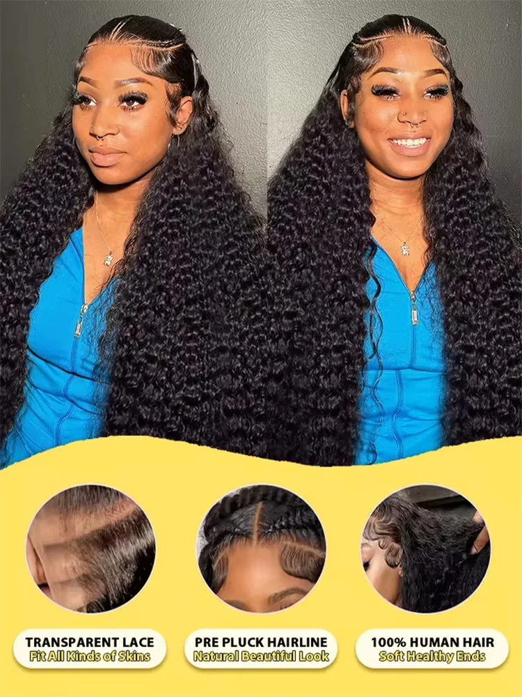 250 Density Transparent HD Human Hair Wig 30 32 40 Inch Deep Wave 13x4 Curly Lace Front 13x6 Water Wave Lace Frontal Wigs image 4
