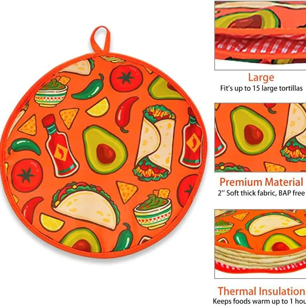 12 Inch Tortilla Holder Large Durable Tortilla Insulation Bag Microwave use Round Shape Taco Warmer Holder Kitchen