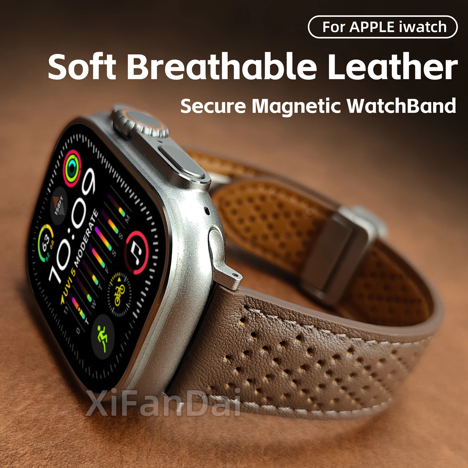 Applicable to Apple iWatch smartwatch with S11 strap, S10 breathable genuine leather magnetic snap, Ultra 3/S9 wristband