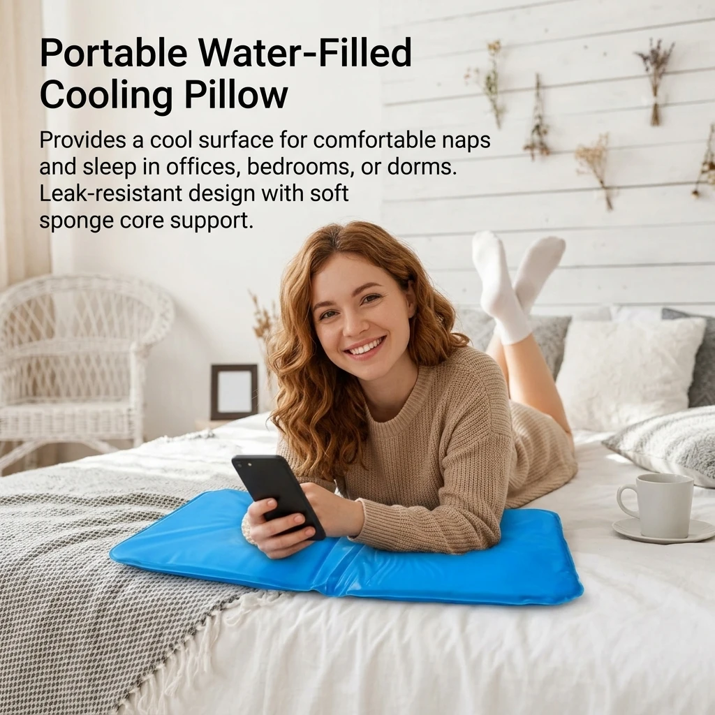 Ice Cooling Pad Water Filled Cooling Pillow for Office Nap Travel Sleep Use PVC Sponge Core Portable Summer Bedding Gear