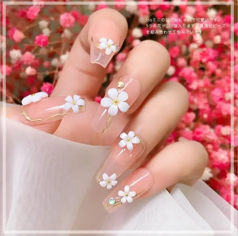 Resin Five-Petal Flower Small   Three-dimensional Gold /Silver Nail Art Decals Decoration Steel Ball Design