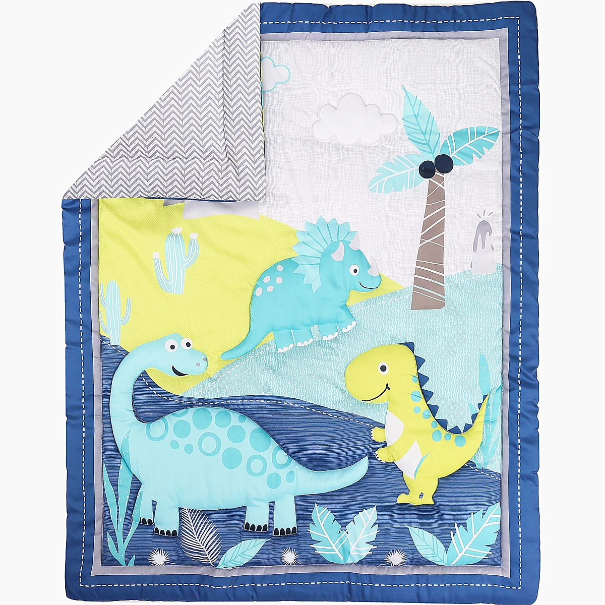 Eco-friendly Microfiber 3Pcs Baby Cot Bedding Set Comforter Sheet Cartoon Dinosaur (Baby Comforter Fitted Sheet Crib Skirt)