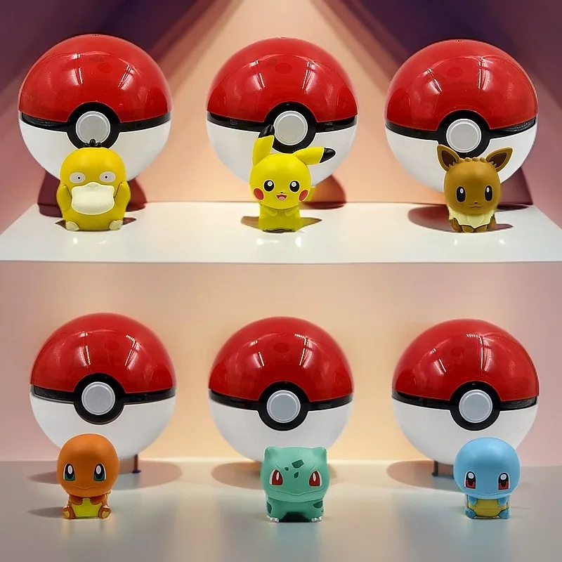 Figura de Pokémon auténtica, jugador de pelota de Pokémon, regalos de Pikachu EEVEE, modelo de muñeca de dibujos animados, adornos, juguetes para niños, regalos de navidad