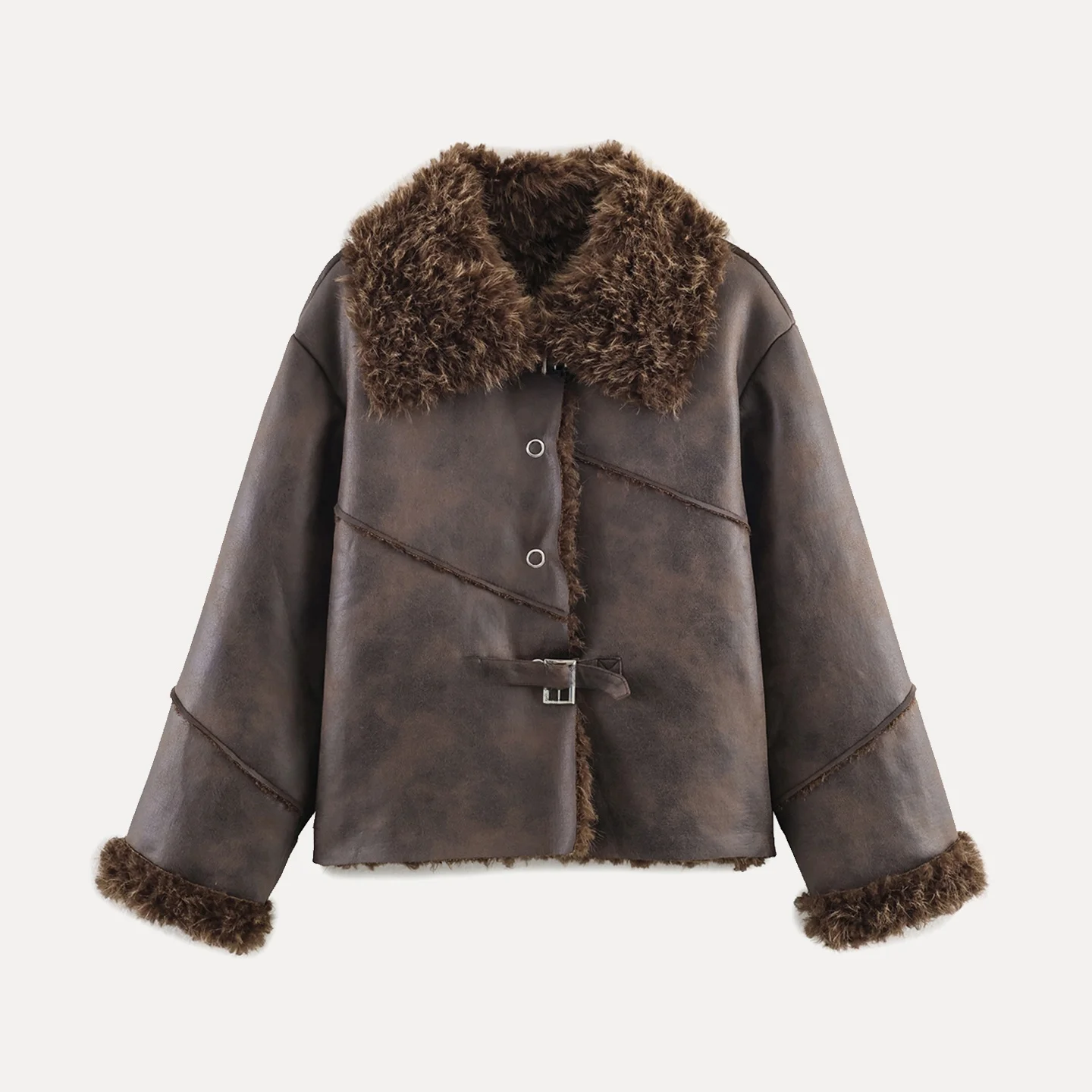 2025 Autunno New Faion Thiened Cappotto da donna in pelle e pelliccia intercato individualmente ed eleganza combinata