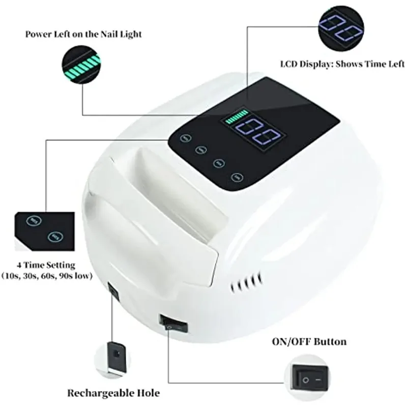 96 واط قابلة للشحن مسمار مصباح اللاسلكي هلام البولندية مجفف الأشعة فوق البنفسجية ضوء للأظافر مانيكير ضوء لاسلكي مسمار الأشعة فوق البنفسجية LED مصباح #4