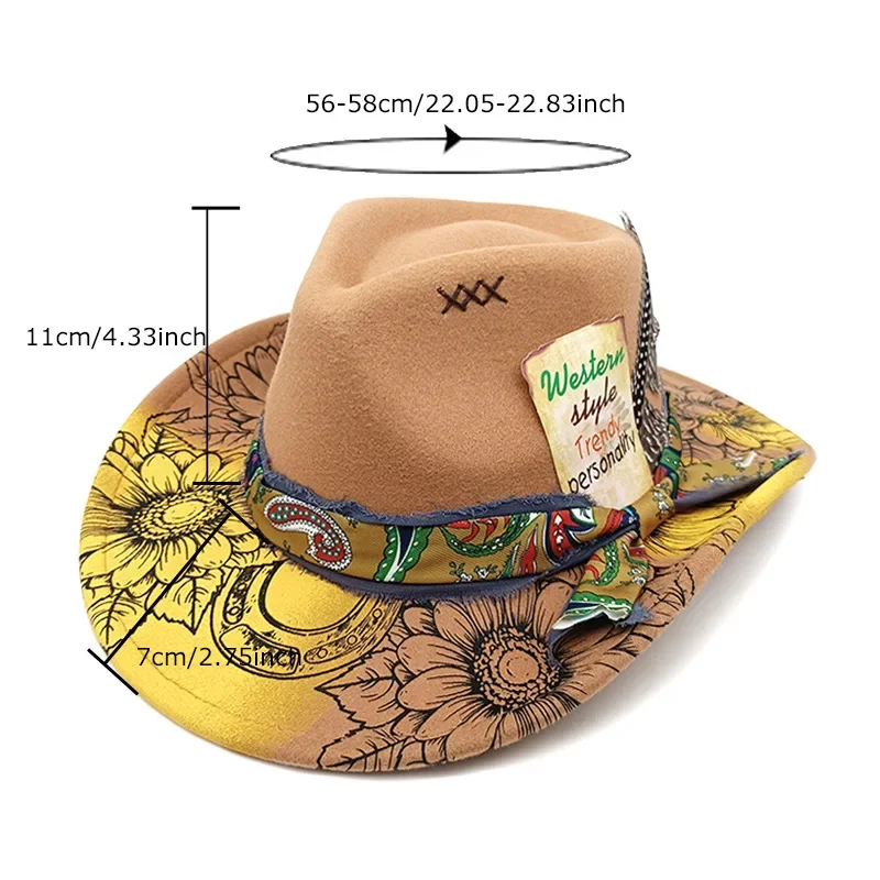 

Airbrush Ombre Fedora Hat - Feather Decor Wool Felt Wide Brim Jazz Cap