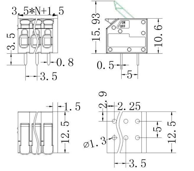 50Pcs/100PCS PCB terminal block DA803 2601 1.5 mm² spacing 3.5 mm pitch gray 2601-1102 3 4 5 6