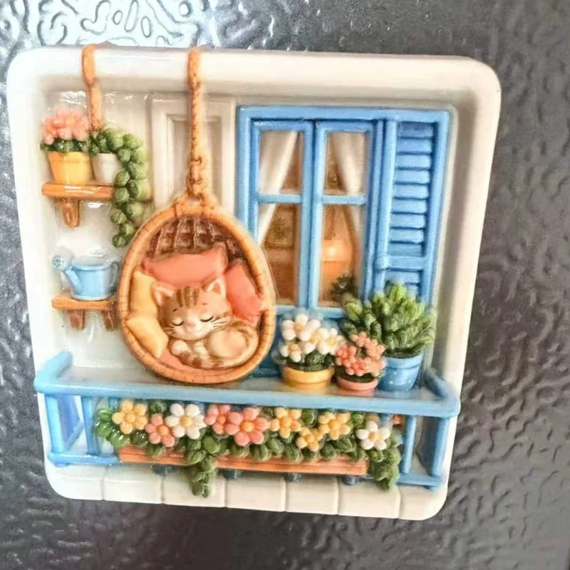 Dekorative Kühlschrankmagnete mit ruhenden Katzen und Hängesessel 3XUF – Detail 1