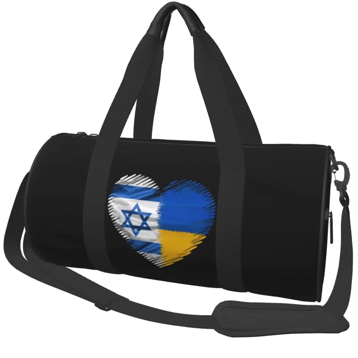 

Israel Ukraine Flag Heart Love Israeli Ukrainian Gym Bag Bags with Shoes Travel Printed Handbag Colorful Fitness Bag For Men
