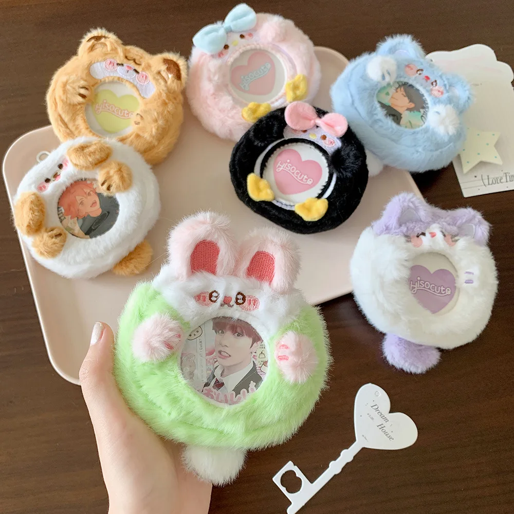 Cute Cartoon Bunny Round Badge Holder Case Ita Bag Pin Kawaii Display Protector Earphone Pouch Keychain Pendant for Students