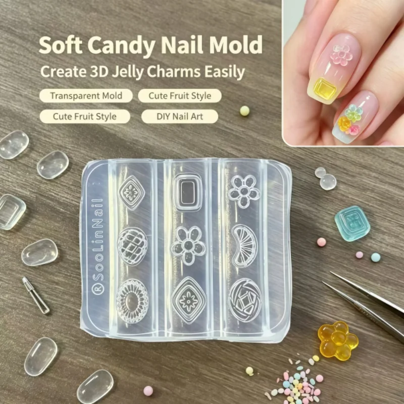 Cute Bear Banana Grape Water 3D Silicone Nail Art Mold Hard Candy Juice Soft Candy Mold for Nail Decoration