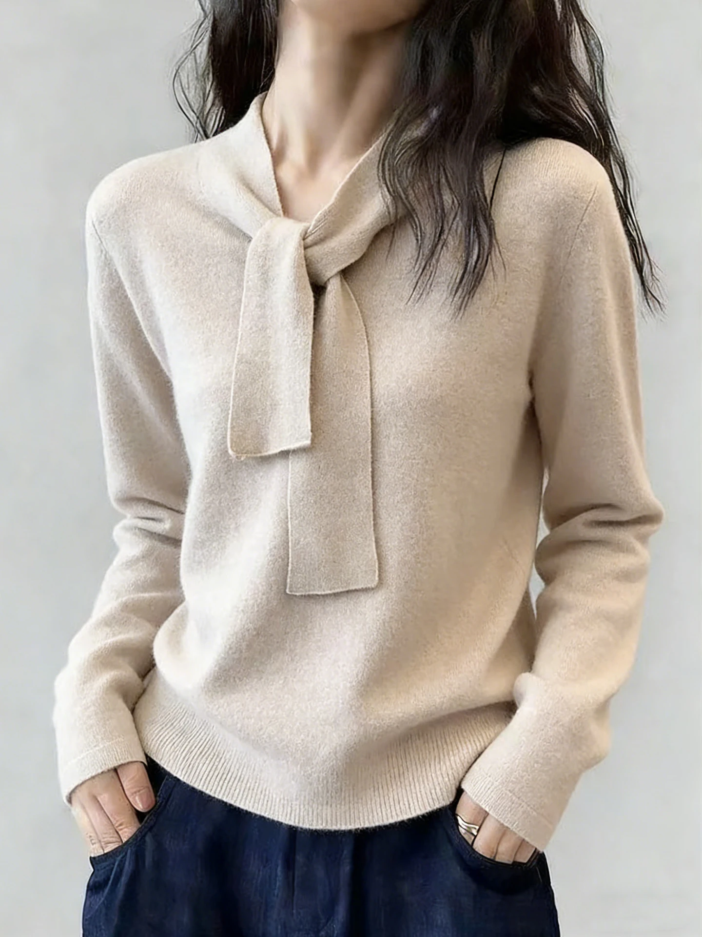 

Ele Pure Color Long Sve Crew Ne Base irt Age-Defng Versatile Spring Faion Korean Sle Commute Casual Wear