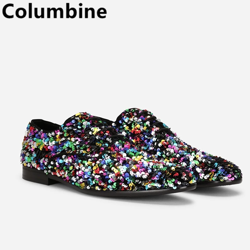 

Hot Fashion Luxury Mixed Color Bling Loafers Men Glitter Wedding Shoes Handmade Summer Dress Shoes Men's Flats Casual Shoes