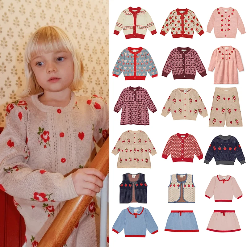 

Children's Sweaters Fall/Winter 2025 New FL Girls' Strawberry Knitted Cardigan Christmas Style Girls' Sweater Knitted Shorts