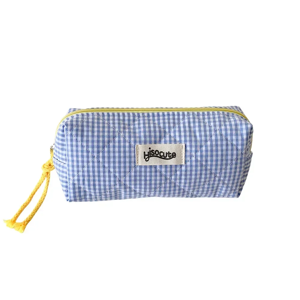 

INS Style Large Capacity Plaid Cloth cosmetic Case Korean Style Cloth Makeup Bag Simple Style Student Stationery Storage Bag