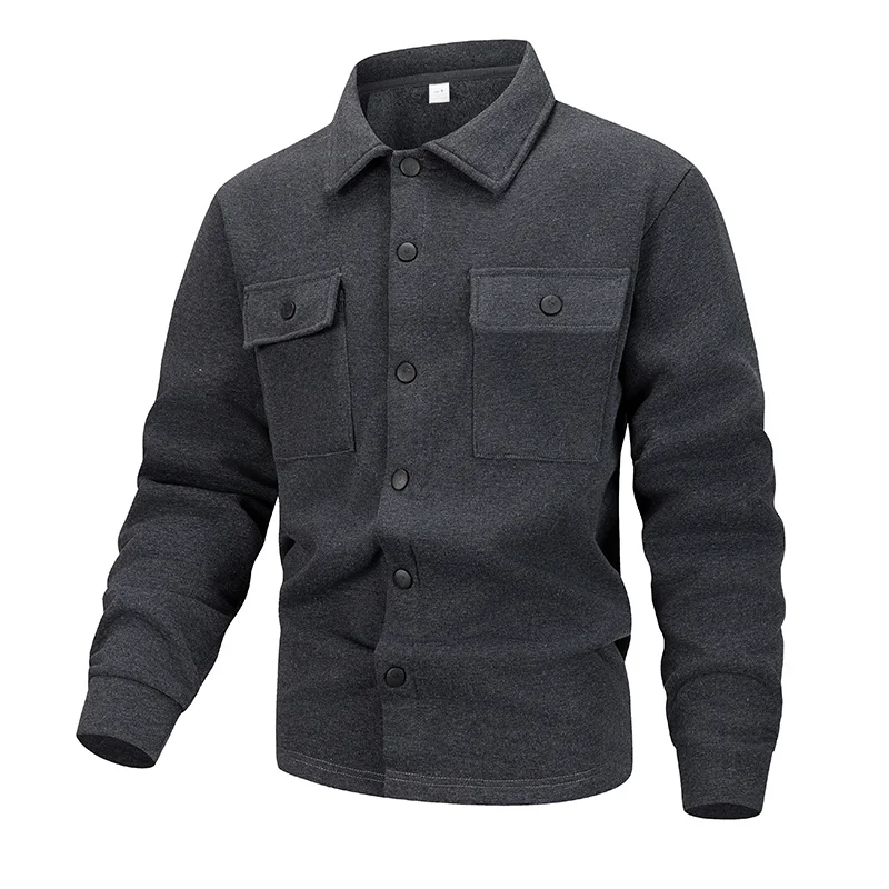 Men's Shirts Multi-pocket Long-sleeved Jackets Solid-color Button Cardigan Casual Tops