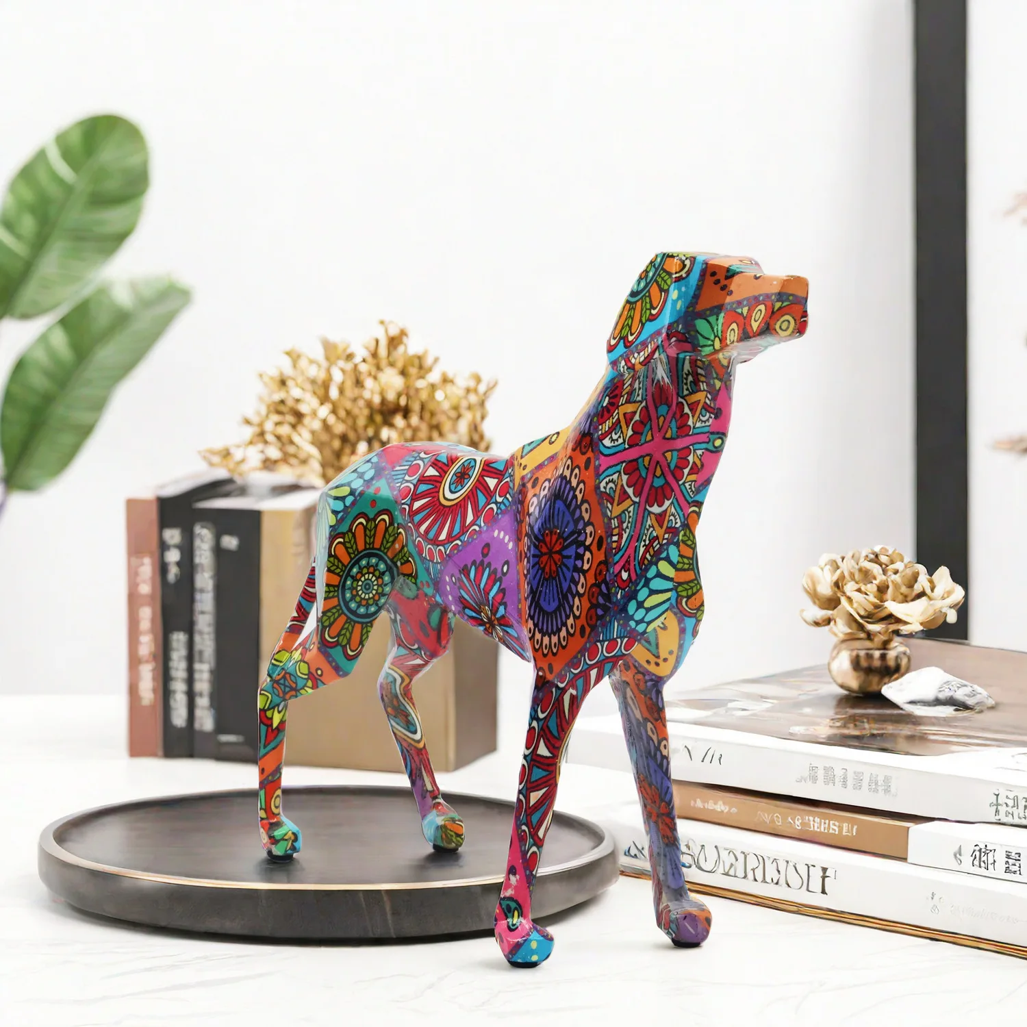 Creative Geometry Colorful Dog Ornament Resin Crafts Animal Home Office Entrance Wine Cabinet Decoration