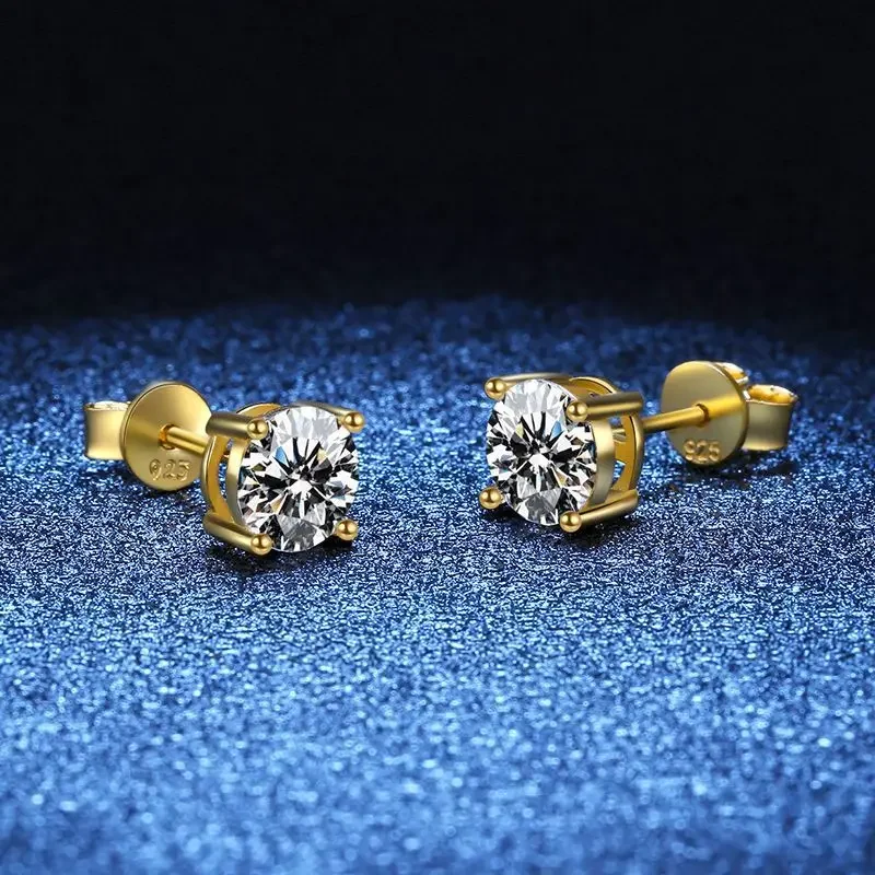

18K gold inlaid diamond women's earrings, four pronged earrings, 1-carat D-color moissanite PT950 platinum minimalist earrings