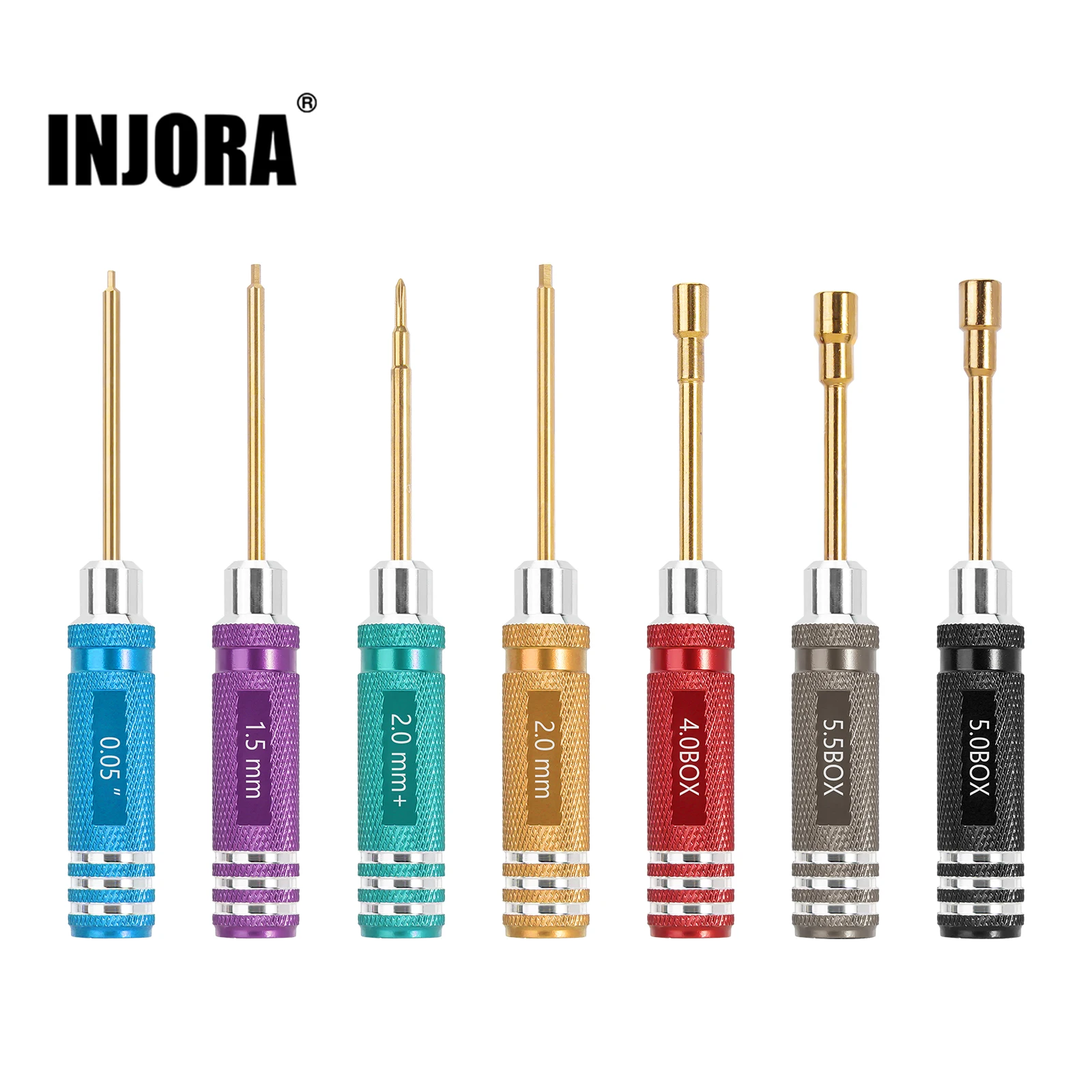 INJORA 7PCS Short Handle HSS Hexagonal Screwdriver Nut Driver Tool Kit For 1/18 1/24 RC Mini Crawler Car TRX4M SCX24 FCX24